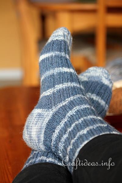 Knitting - Blue Stripe Socks 1