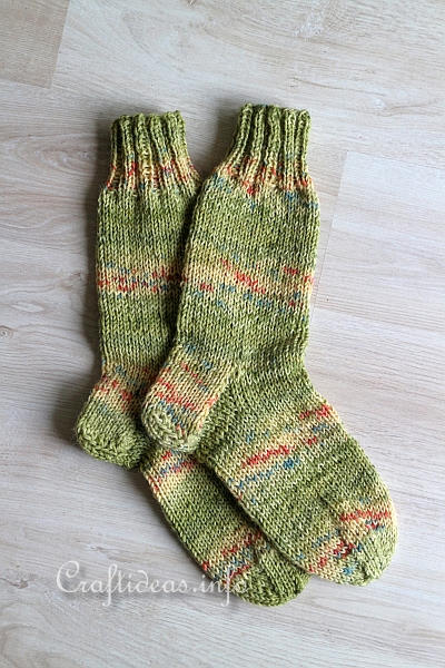 Knitting Socks - Light Green Winter Socks 1