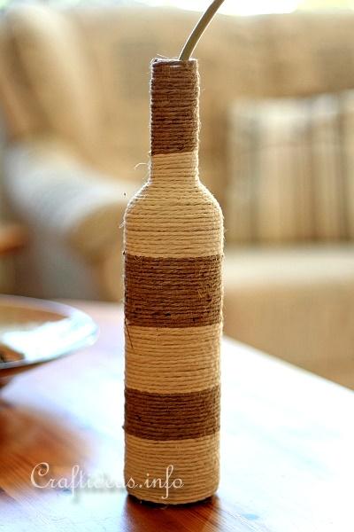 Recycling Craft - Glass Bottle Wrapped with Jute Yarn 2