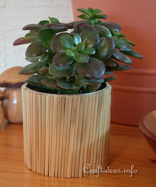 Recycling Craft - Tin Can Decorated with Natural Straws - Flower Pot