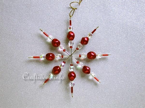 Red Beaded Star or Snowflake Ornament for the Christmas Tree