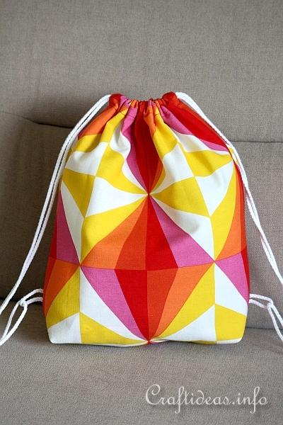 Sewing Craft - Fabric Drawstring Backpack for Kids - open