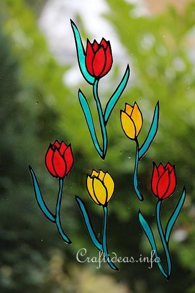 Spring Craft Ideas - Glass Cling Tulips