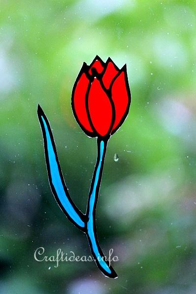 Spring Craft Ideas - Glass Cling Tulips - Red Tulip