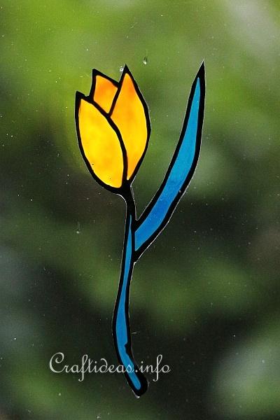 Spring Craft Ideas - Glass Cling Tulips - Yellow Tulip