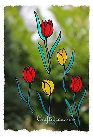 Spring Craft Ideas - Glass Cling Tulips 