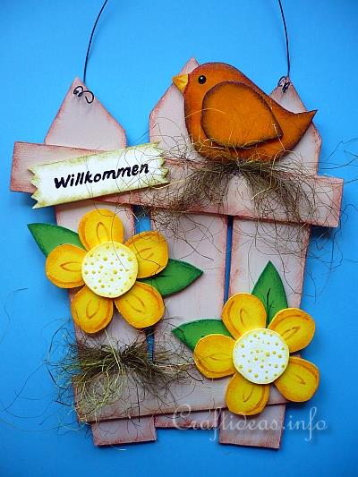Spring Wood Craft - Fence with Bird and Flowers 1
