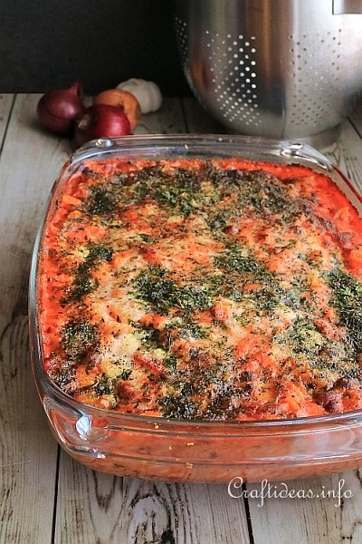 Three Cheese Pasta and Vegetables Bake