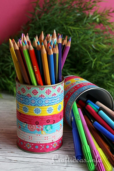 Upcycling Craft - Colorful Can Pencil Holders 1