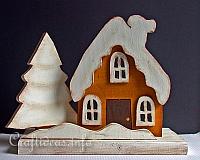 Winter and Christmas Wood Craft -Country Cottage with Snow