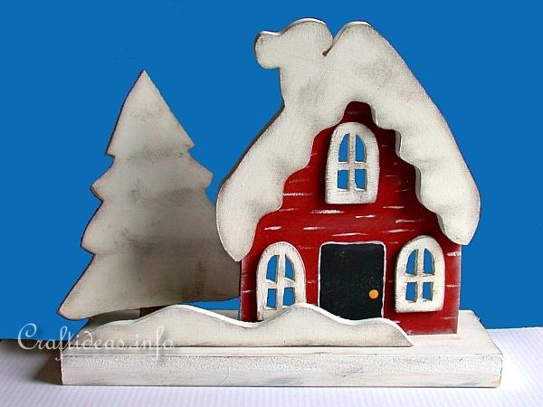 Winter and Christmas Wood Craft - Swedish Cottage with Snow