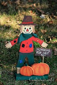Wood Craft for Fall and Halloween - Wooden Scarecrow Shelf Decoration