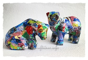 Abstract Art Paper Mache Bears 