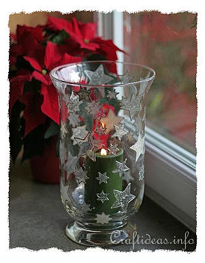 Basic Christmas Craft Ideas - Candle Glass with Window Cling Stars 
