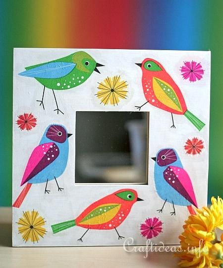 Cheerful Mirror With Decoupaged Birds