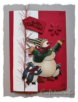Christmas Card - Penguins and Snowman Greeting Card for the Holidays 