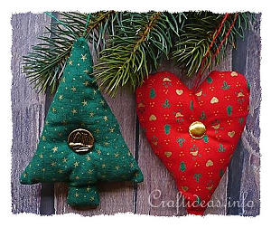 Fabric Christmas Tree Ornaments - Tree and Heart 