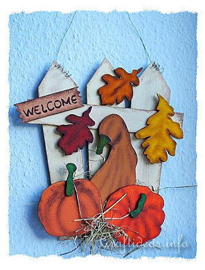 Fall Wood Welcome Sign with Pumpkins and Leaves 