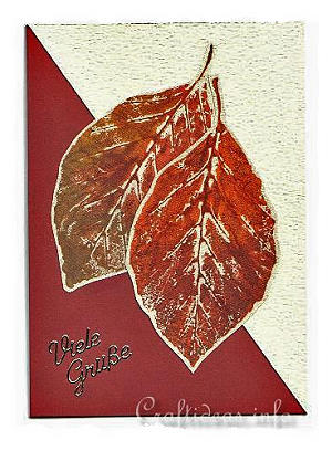 Greeting and Birthday Card for the Fall - Stamped Leaves on Paper Card 