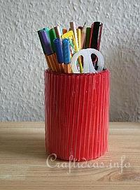 Recycling Craft Using Cans - Decorative Red Pencil Holder for Kids