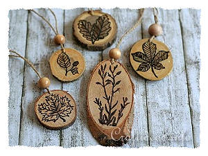 Stamping and Wood Burning on Wood Slices - Ornaments 