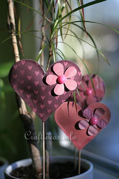 Valentine's or Mother's Day Craft - Puffy Paper Hearts Plant Sticks
