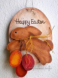 Wood Craft for Spring and Easter - Wooden Country Easter Bunny Plaque with Easter Eggs 