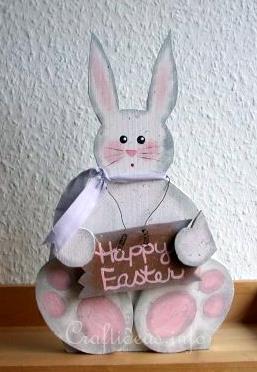 Wood Crafts for Easter - Cute White Easter Bunny Woodcraft
