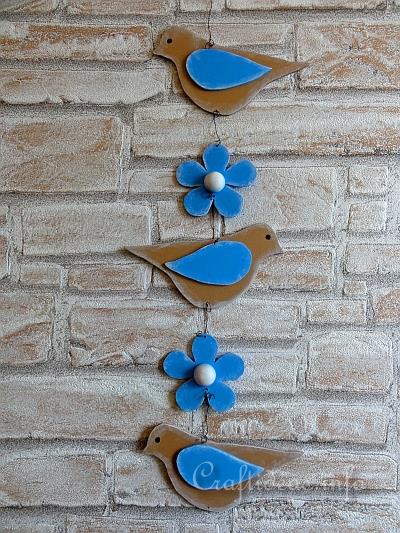 Wooden Hanging Decoration with Birds and Flowers