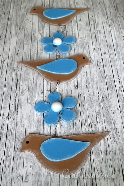 Wooden Hanging Decoration with Birds and Flowers Craft