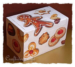 Wooden Recipe Box with Paper Napkin Applique Motifs 