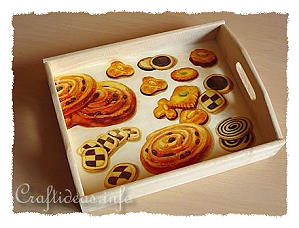 Wooden Serving Tray with Bakery Motifs 