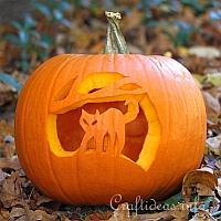 Carved Cat Halloween Pumpkin