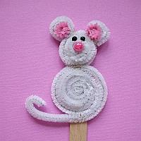 Chenille Mouse on a Popsicle Stick