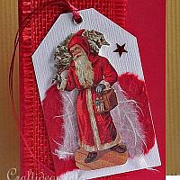 Nostalgic Santa on Tag Greeting Card for the Holidays