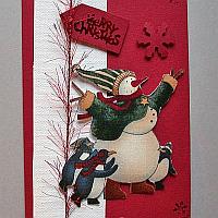 Penguins and Snowman Greeting Card for the Holidays