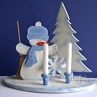 Wooden Snowman Centerpiece with Candle Holders
