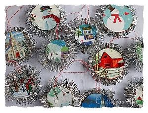 Upcycled Christmas Card and Tinsel Ornaments