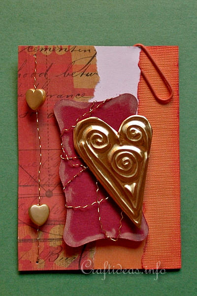 ATC - Artist Trading Cards - Card with Gold Embossed Heart Embellishment