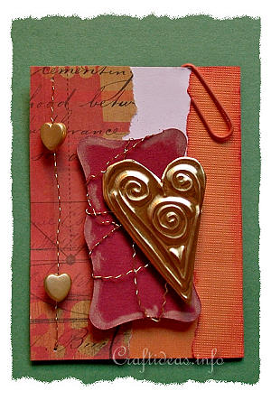ATC - Artist Trading Cards - Card with Gold Embossed Heart Embellishment