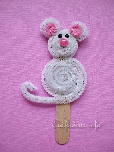 Chenille Mouse on a Popsicle Stick