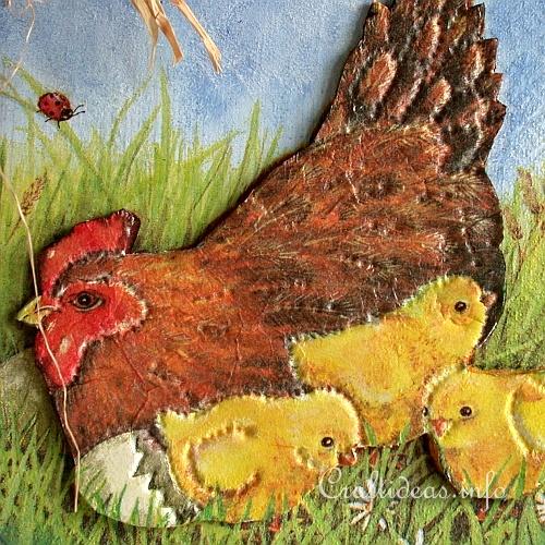 Chicken and Chicks Wooden Wall Decoration - Detail