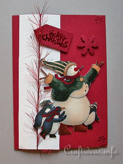 Christmas Card - Penguins and Snowman Greeting Card for the Holidays
