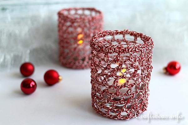 Christmas Crochet Candle Glass Covers