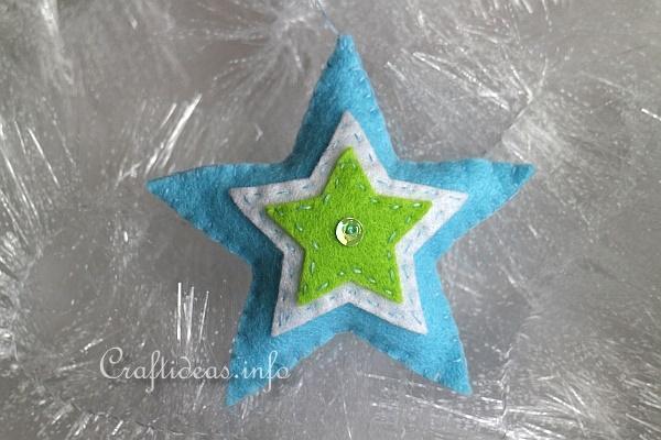 Christmas Tree Ornament - Green and Blue Felt Star