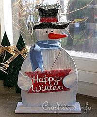 Christmas Wood Craft - Wooden Snowman Shelf Decoration - Happy Winter