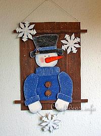 Christmas Wood Craft - Wooden Snowman Wall Picture