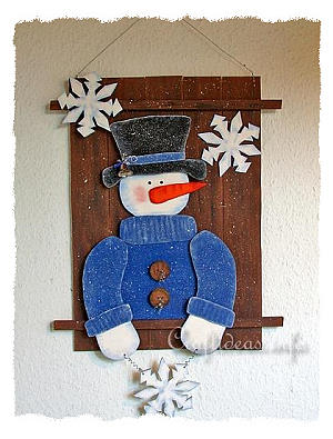 Christmas Wood Craft - Wooden Snowman Wall Picture 