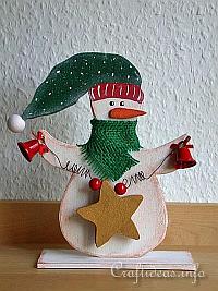Christmas Wood Craft - Wooden Snowman with Star Shelf Decoration