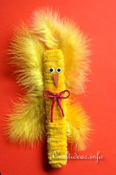 Craft Idea for Kids - Spring and Easter Craft - Fuzzy Craft Stick Chick